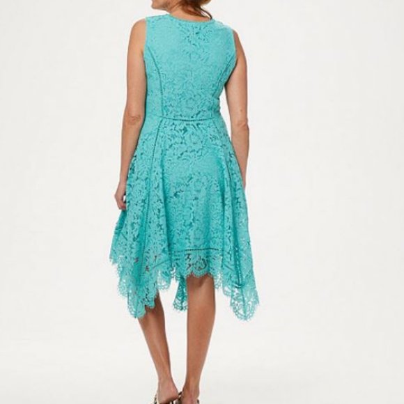 Isaac Mizrahi Petite Handkerchief Hem Floral Lace Midi Dress 416 - Picture 2 of 2